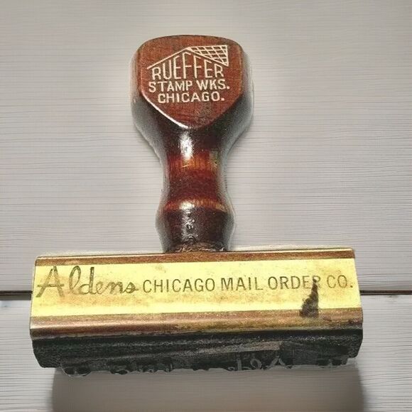 Aldens Chicago Mail Order Co Rubber Hand Stamp Rueffer Advertising Wisconsin Vtg - Picture 1 of 5